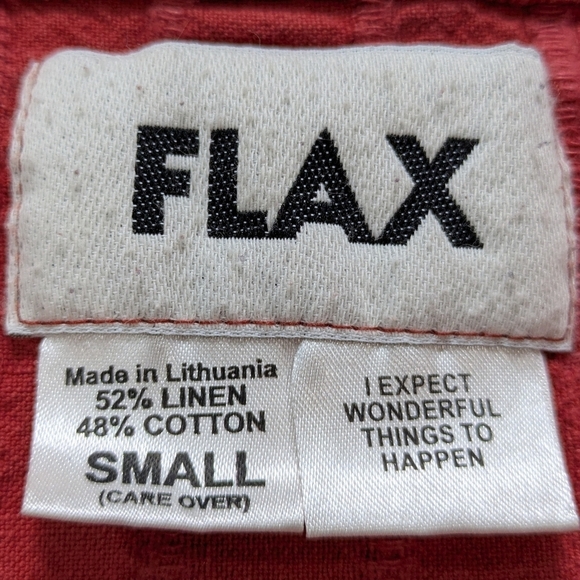 Flax Red/Orange Linen Cotton Blend Long Sleeve Top S - Picture 6 of 7